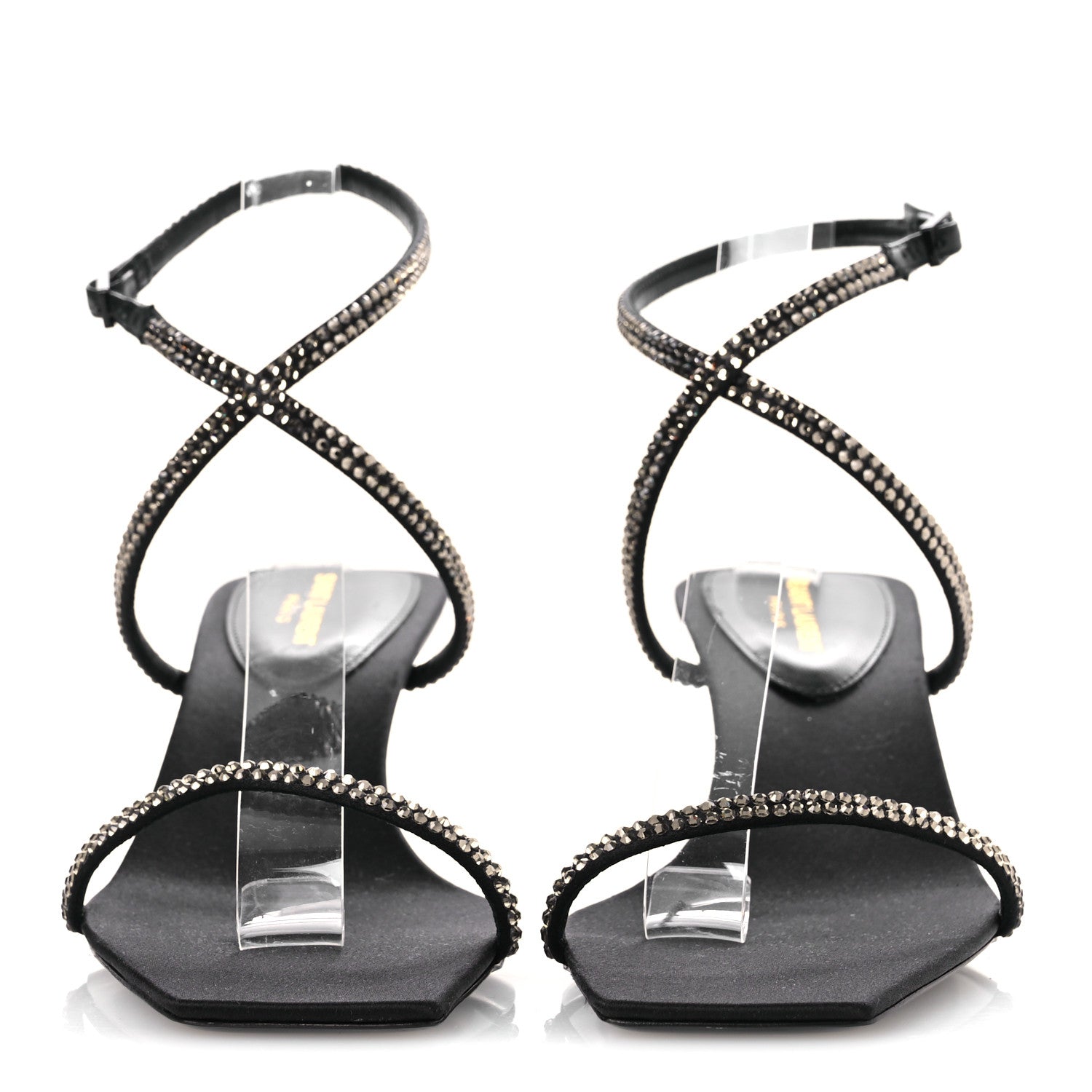 Saint Laurent Crepe Satin Strass Baliqua 55 Ankle Strap Sandals 37 Black Greige 3 of 11