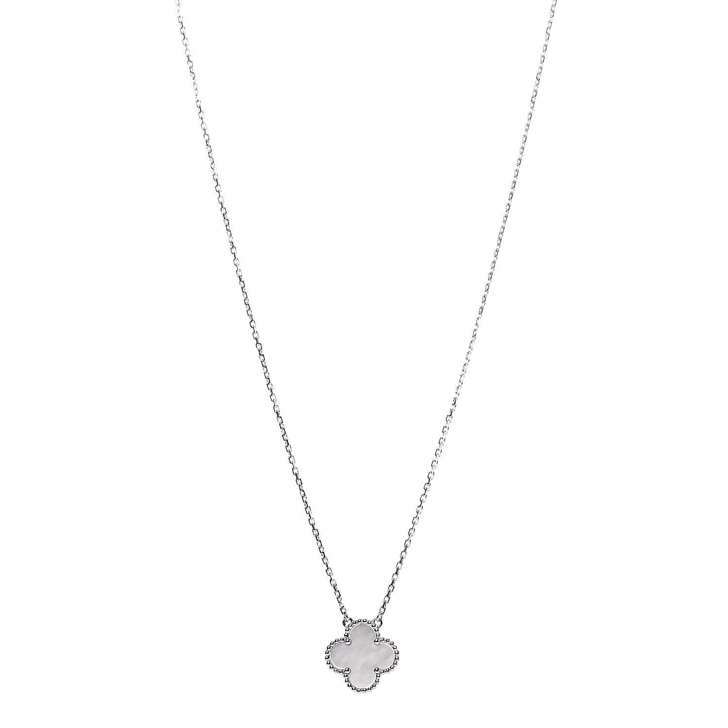 18K White Gold Mother of Pearl Vintage Alhambra Pendant Necklace