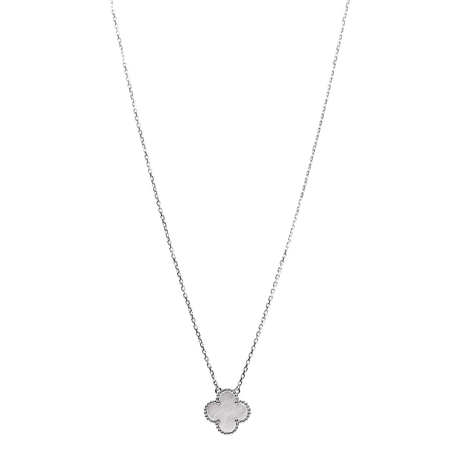 Van Cleef & Arpels 18K White Gold Mother of Pearl Vintage Alhambra Pendant Necklace 1 of 6