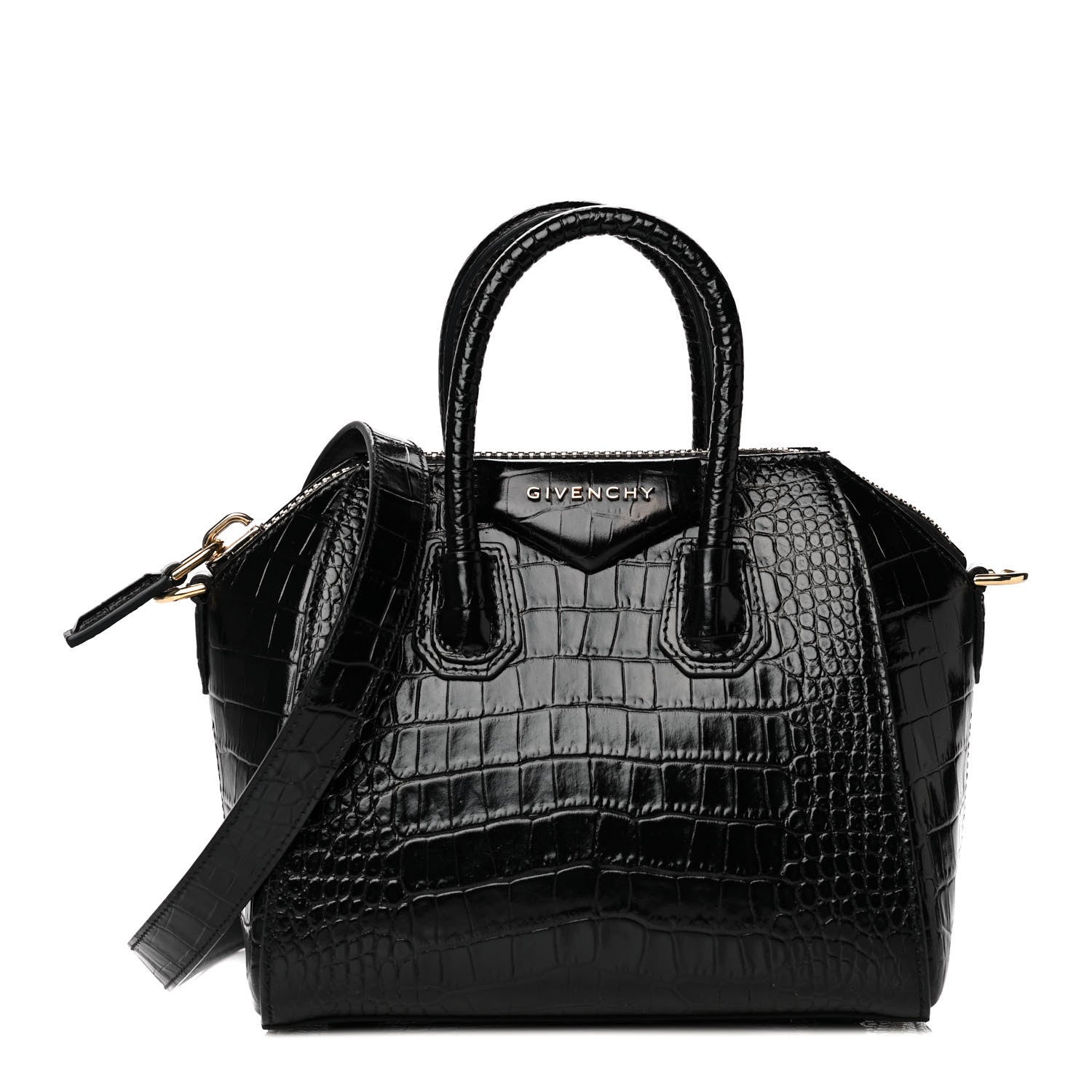 Givenchy Calfskin Crocodile Embossed Mini Antigona Black 1 of 12