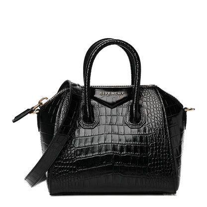 Givenchy Calfskin Crocodile Embossed Mini Antigona Black 1 of 12