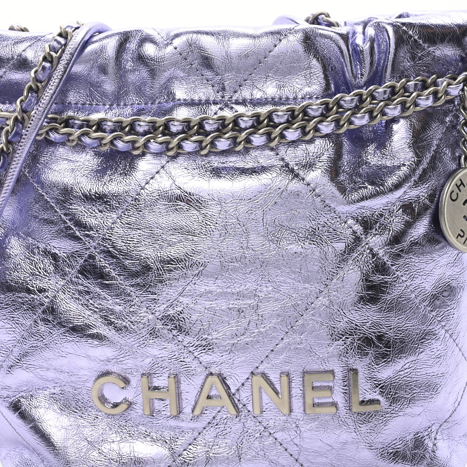 Chanel Metallic Calfskin Quilted Mini Chanel 22 Lilac 8 of 11