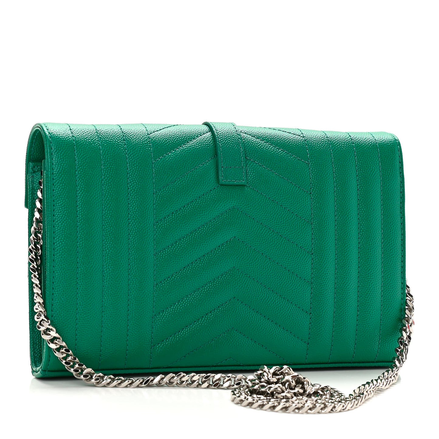 Grain De Poudre Mixed Matelasse Triquilt Monogram Chain Wallet Malachite