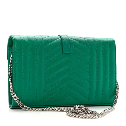Saint Laurent Grain De Poudre Mixed Matelasse Triquilt Monogram Chain Wallet Malachite 3 of 10