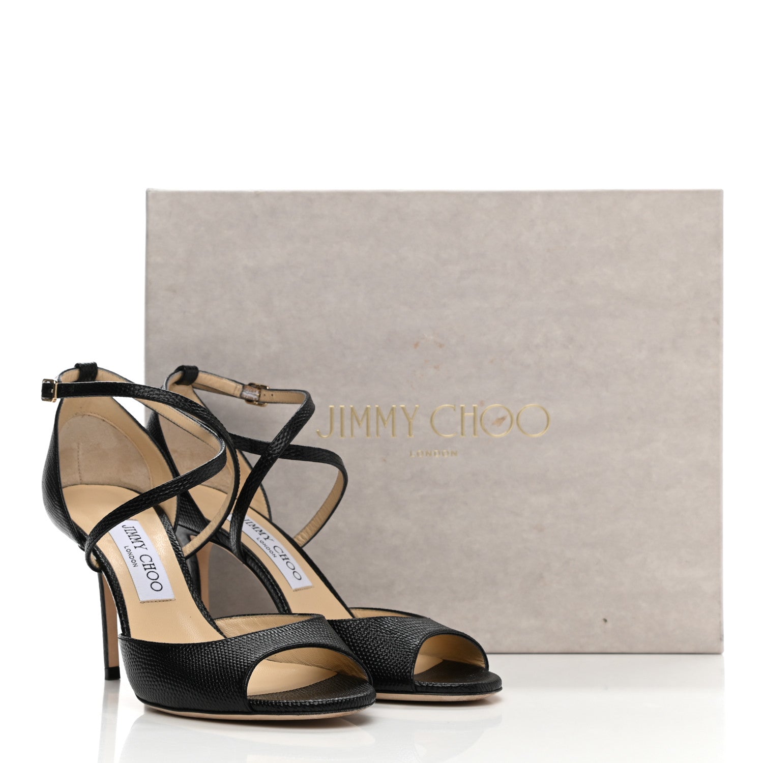 Jimmy Choo Lizard Emsy Crisscross Sandals 38 Black 9 of 9