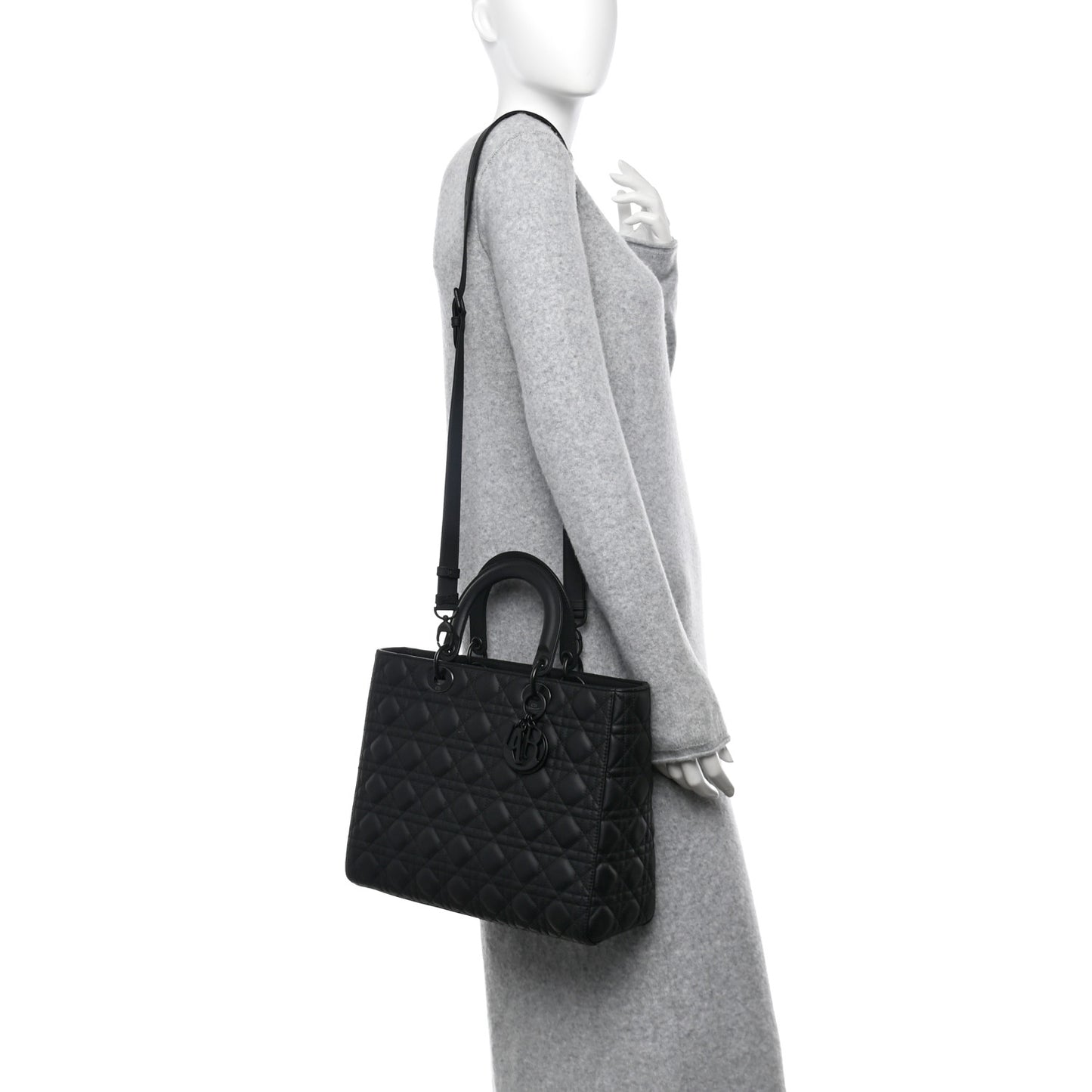Ultra Matte Calfskin Cannage Large Lady Dior Black