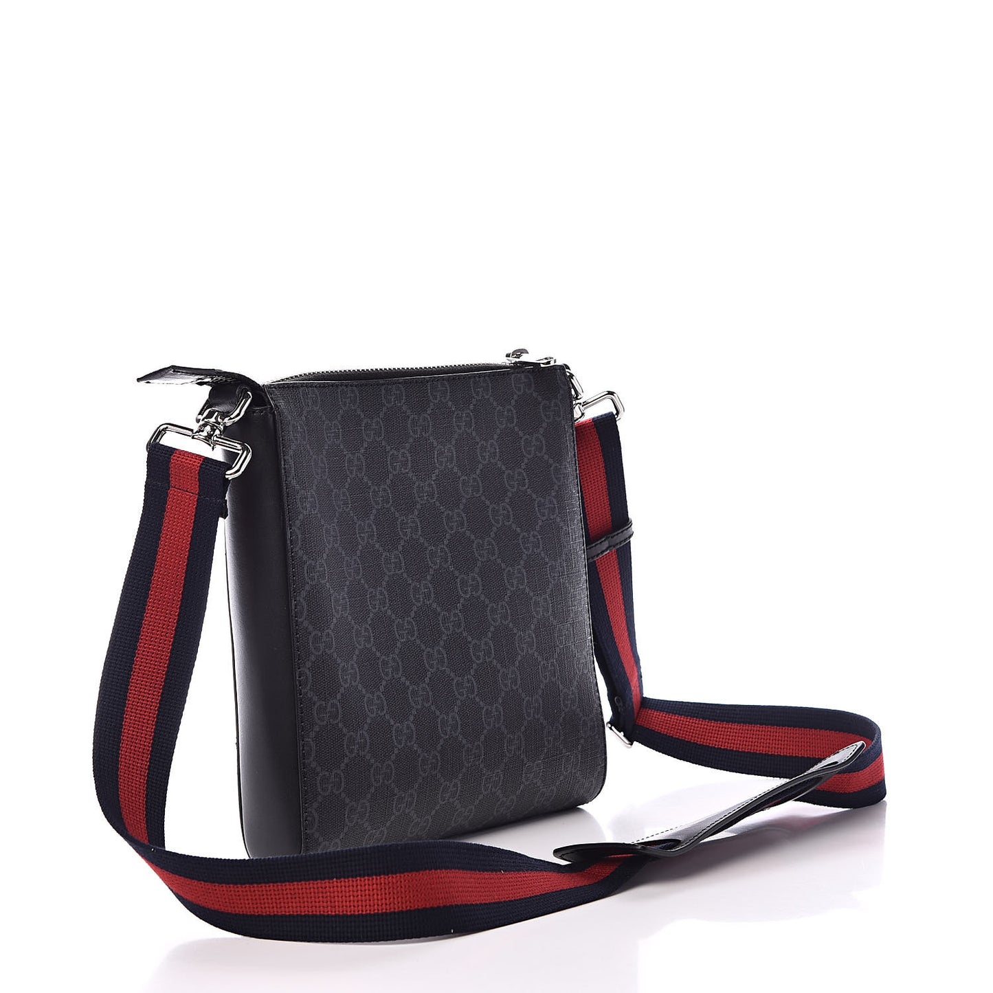 GG Supreme Monogram Web Small Flat Messenger Bag Black Grey