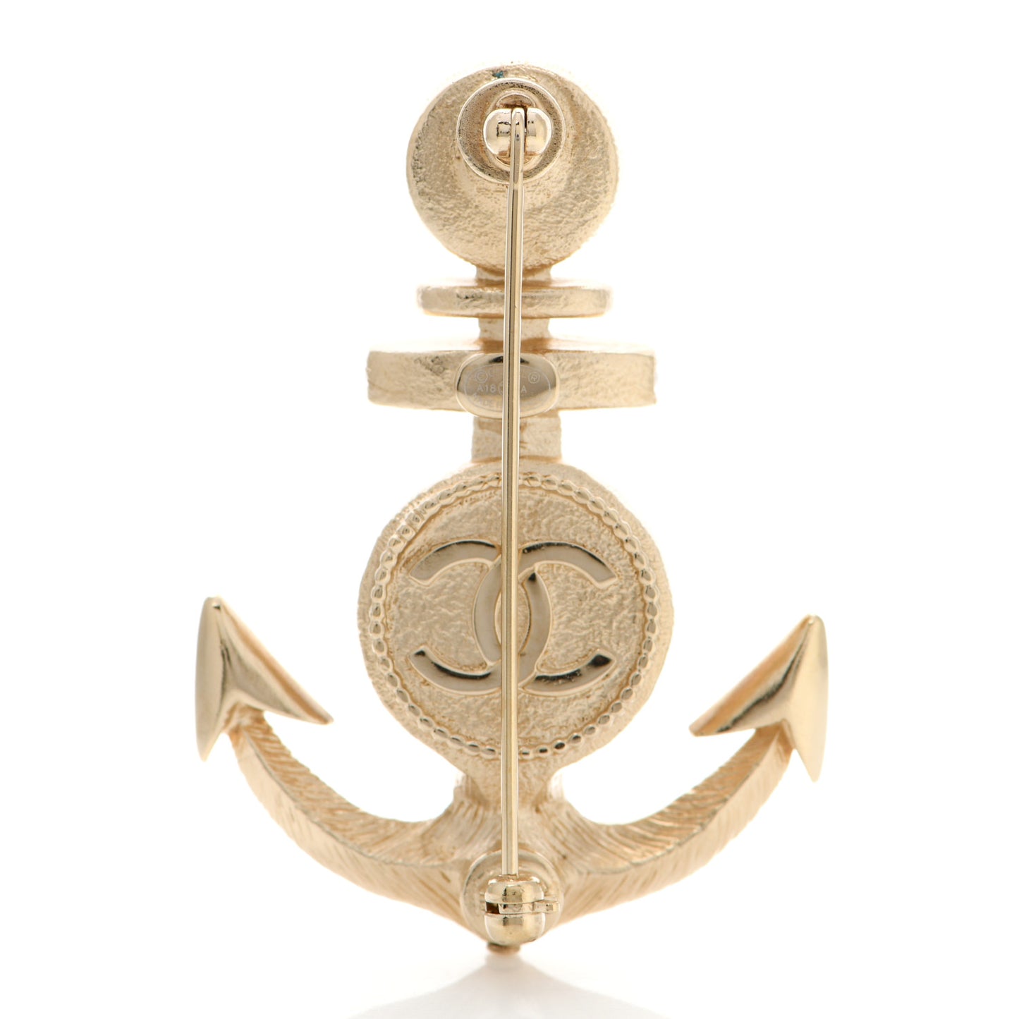 Crystal Pearl CC Anchor Brooch Gold