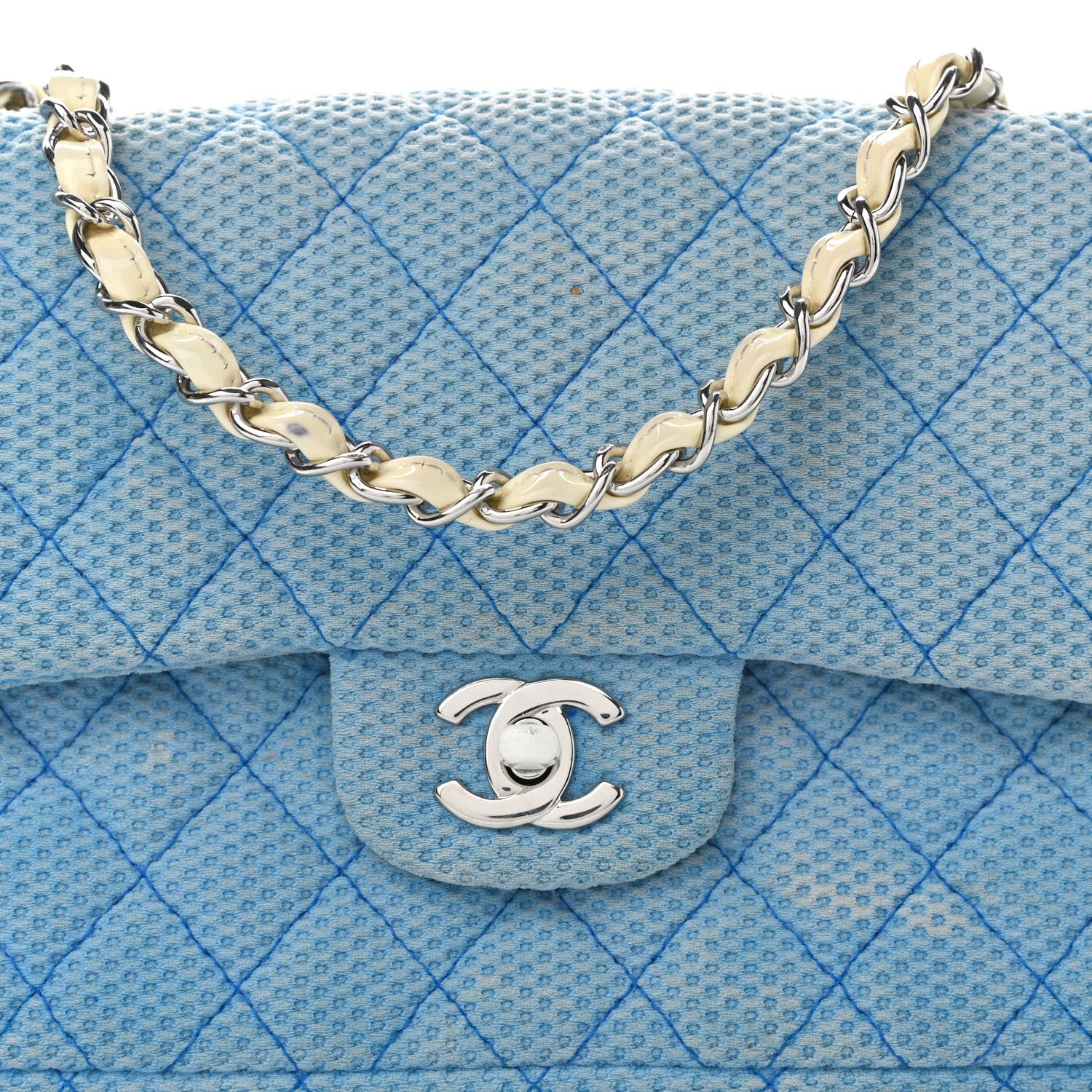 Chanel Neoprene Quilted Medium Single Flap Blue 8 of 10