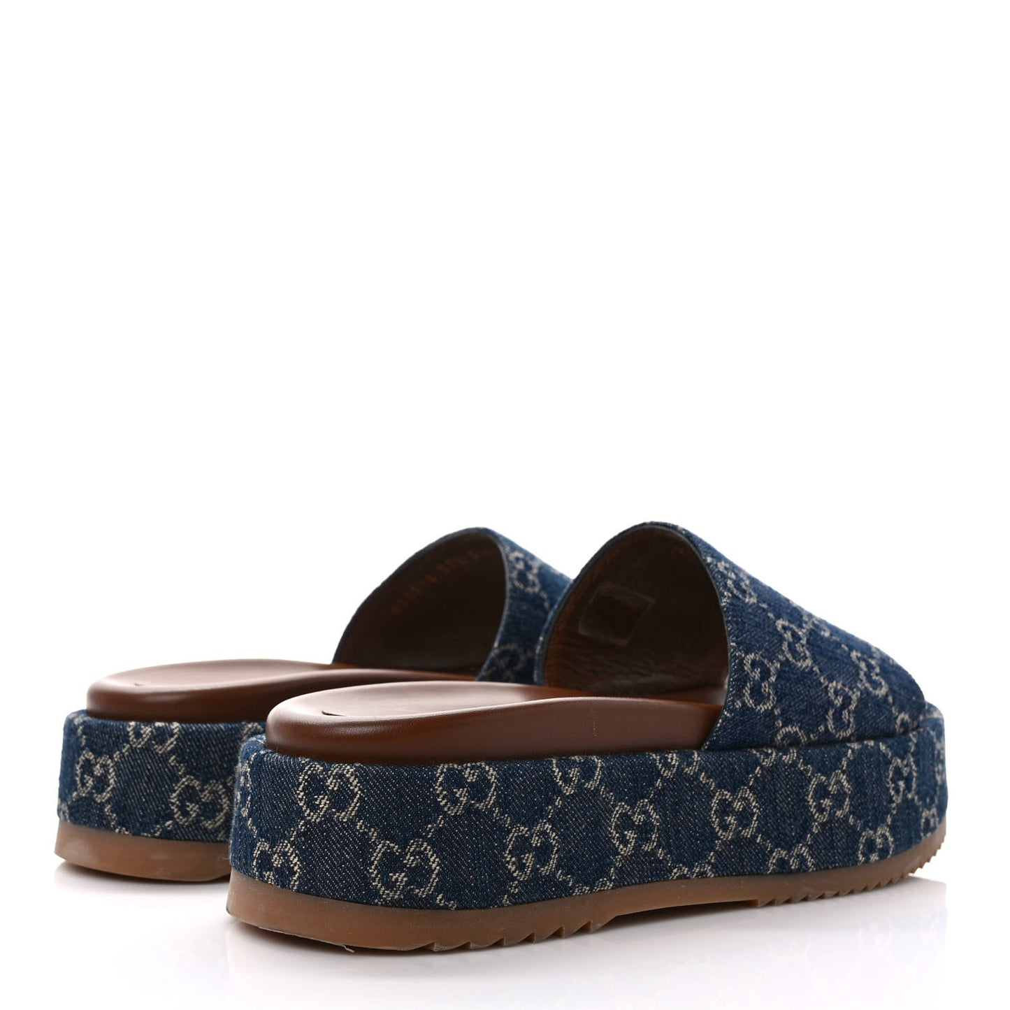 New Denim GG Monogram Angelina Platform 55mm Slide Sandals 39.5 Blue Tea