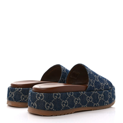 Gucci New Denim GG Monogram Angelina Platform 55mm Slide Sandals 39.5 Blue Tea 4 of 7