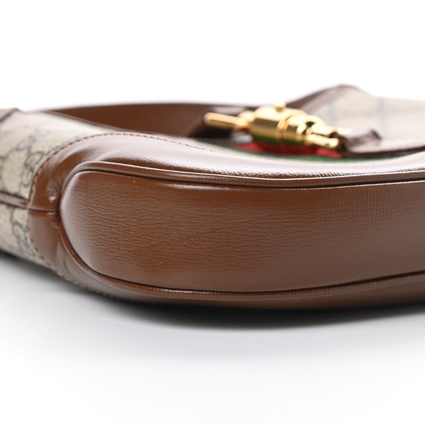 GG Supreme Monogram Azalea Calfskin Web Small Jackie 1961 Hobo Beige Ebony Brown Sugar