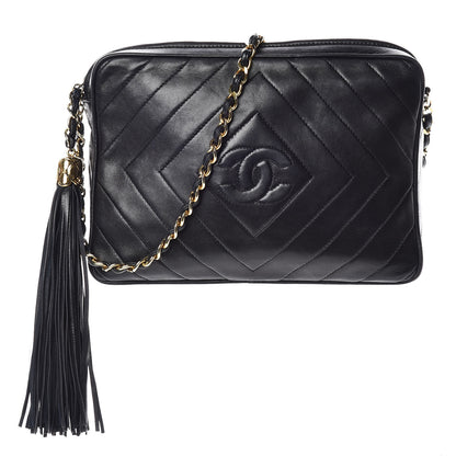 Chanel Lambskin Chevron Quilted Tassel Camera Case Black 1 of 10