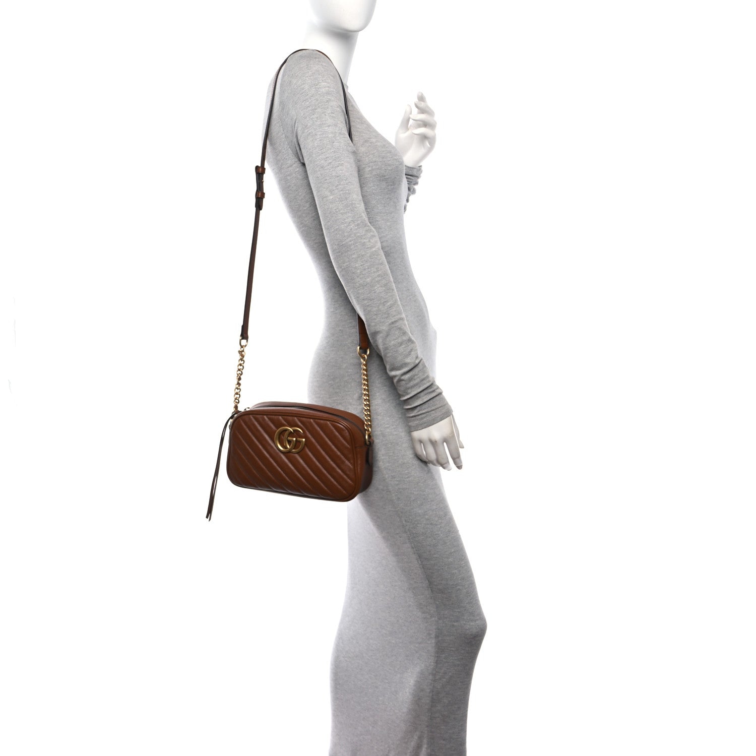Gucci Glazed Calfskin Matelasse Diagonal Small GG Marmont Chain Shoulder Bag Cuir 2 of 10