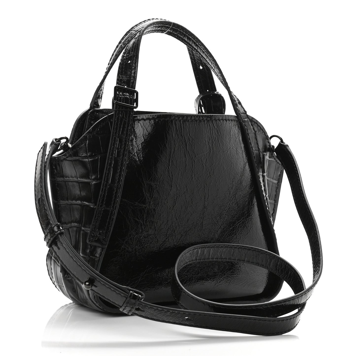 Calfskin Crocodile Embossed The Director Tote Black