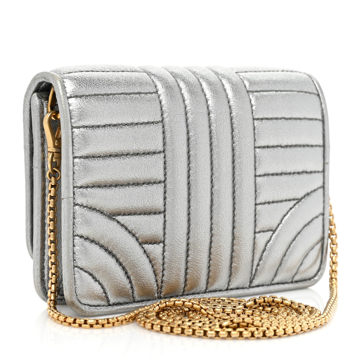 Metallic Nappa Impunture Embellished Diagramme Mini Bag Cromo