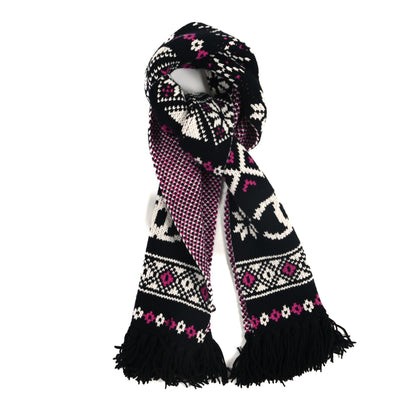 Chanel Cashmere Edelweiss CC Fringe Scarf Black White Pink 1 of 3