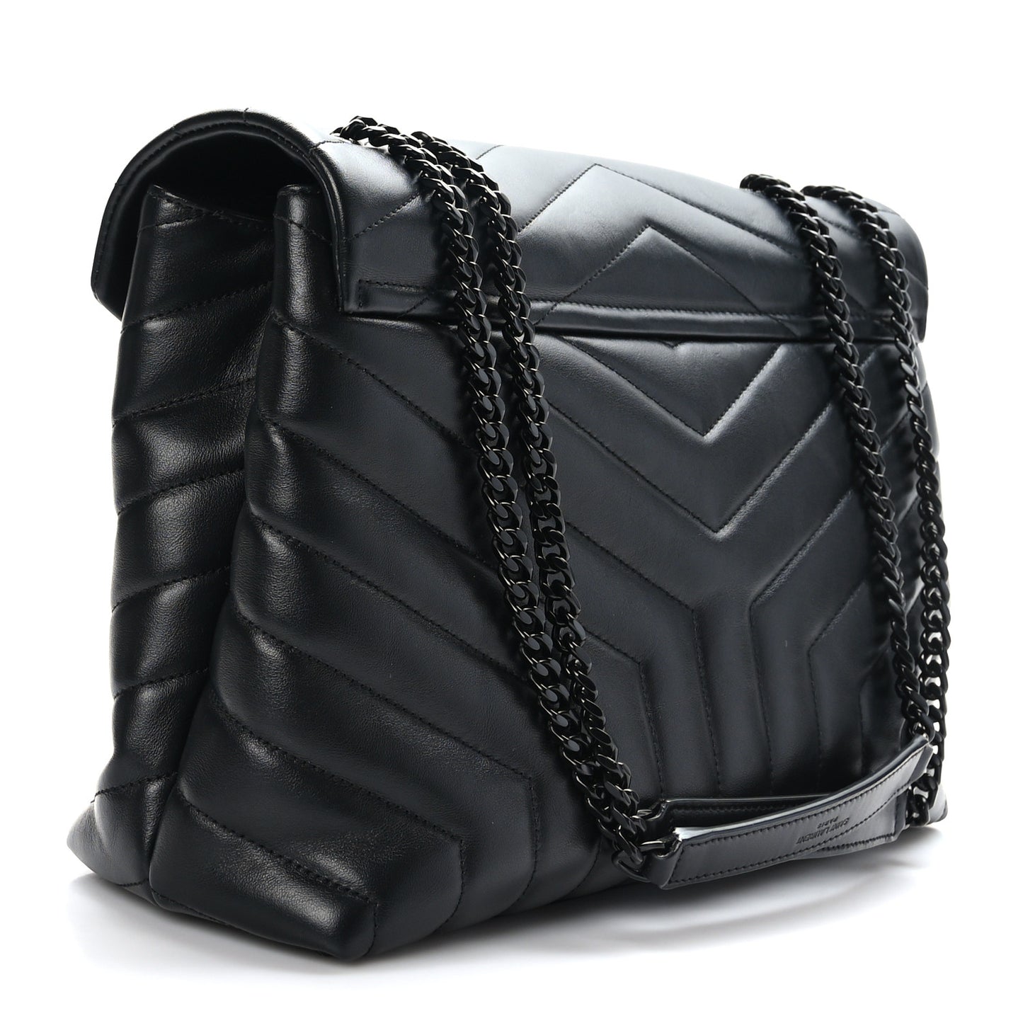 Calfskin Y Quilted Monogram Monochrome Medium Loulou Chain Satchel Black