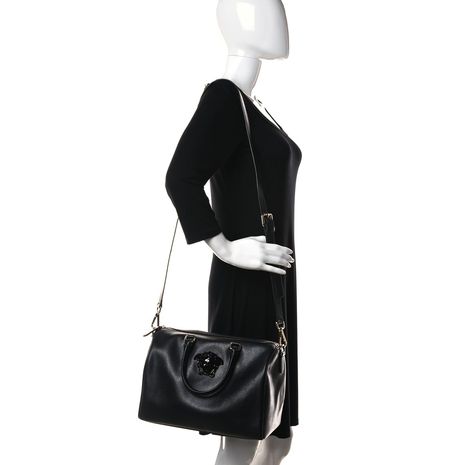 Versace Saffiano Calfskin Palazzo Duffle Bag Black 2 of 15