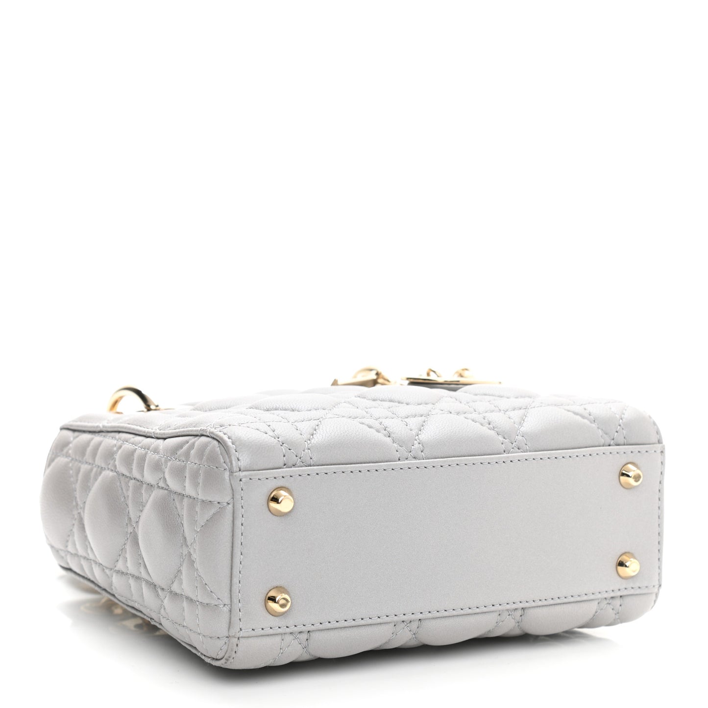 Metallic Lambskin Cannage Mini Lady Dior Grey