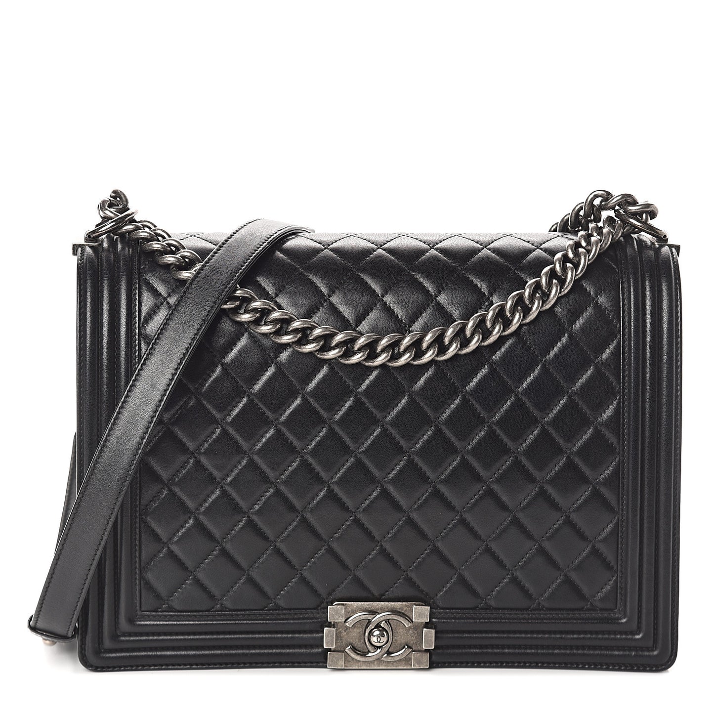 Lambskin Quilted Large Boy Flap Black