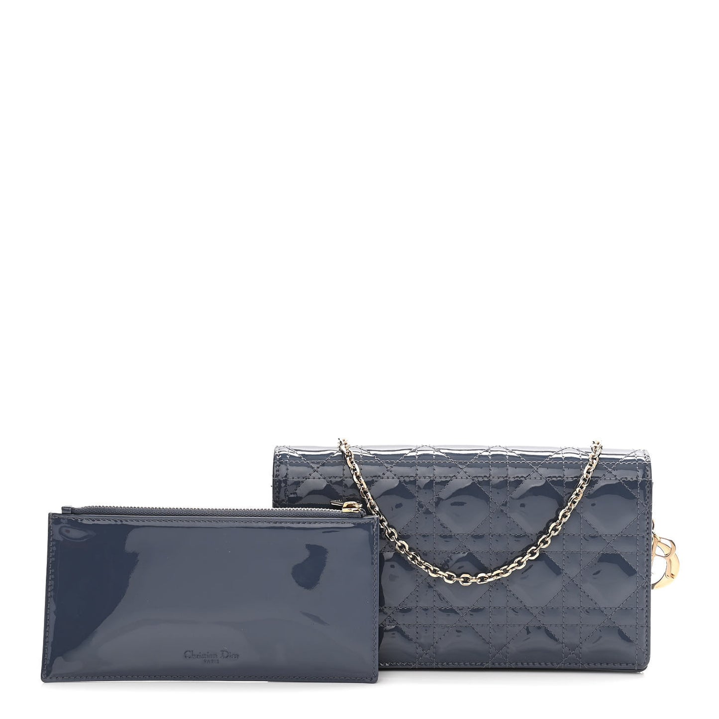 Patent Cannage Lady Dior Chain Wallet Denim