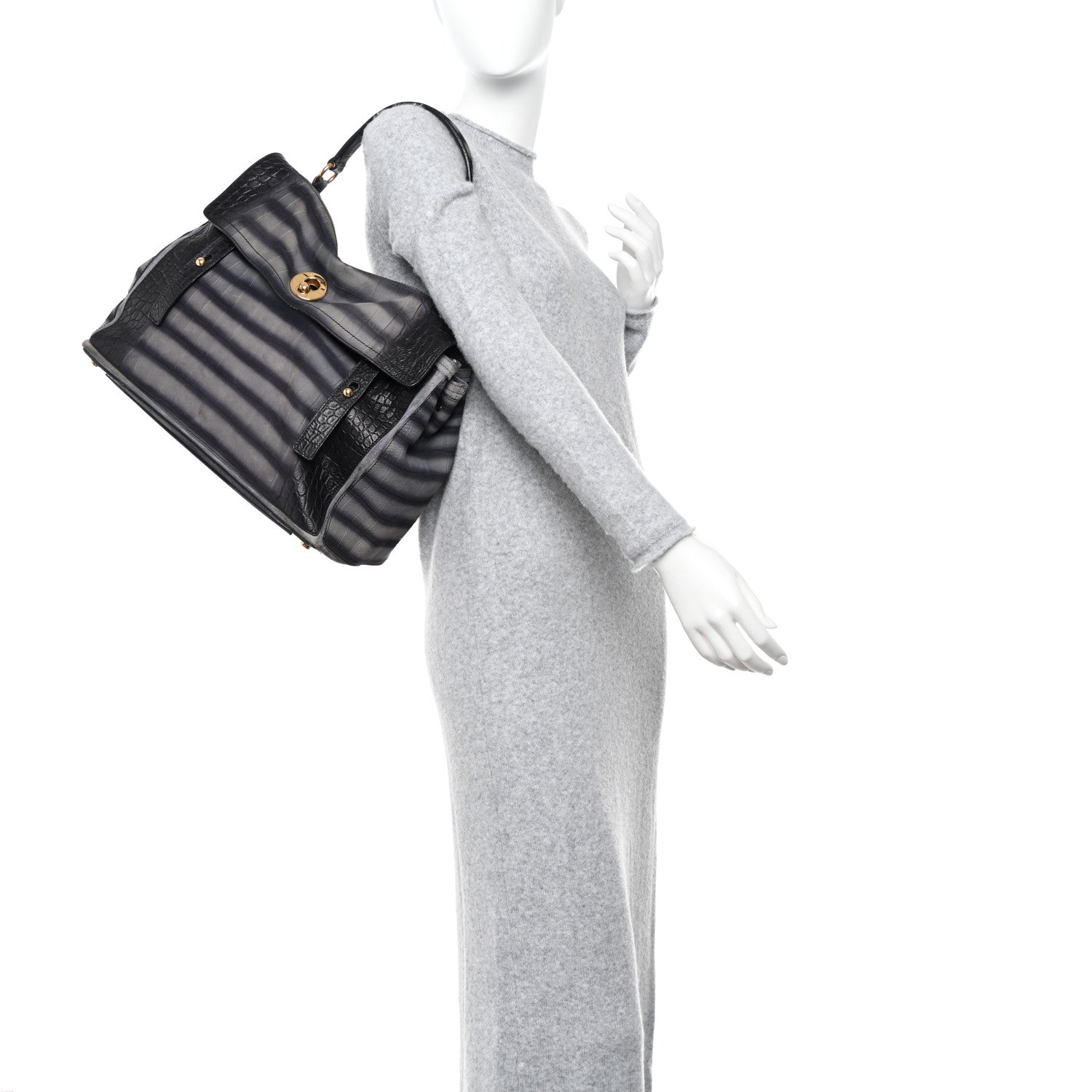 Saint Laurent Nubuck Calfskin Crocodile Embossed Large Muse Two Grey 2 of 12
