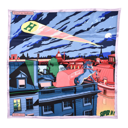 Hermes Silk Minuit Au Faubourg Scarf 70 Parme Bleu Vert 1 of 5
