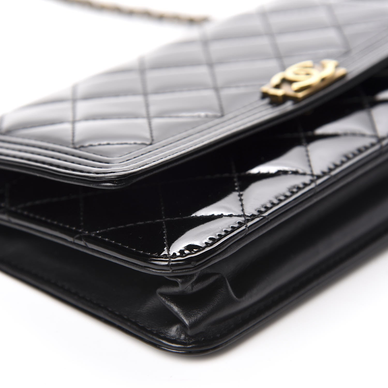 Chanel Patent Calfskin Quilted Boy Wallet On Chain WOC Black 6 of 12