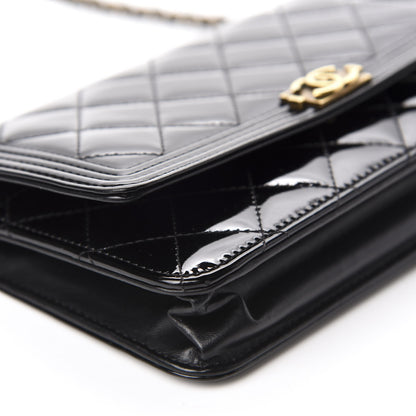 Chanel Patent Calfskin Quilted Boy Wallet On Chain WOC Black 6 of 12