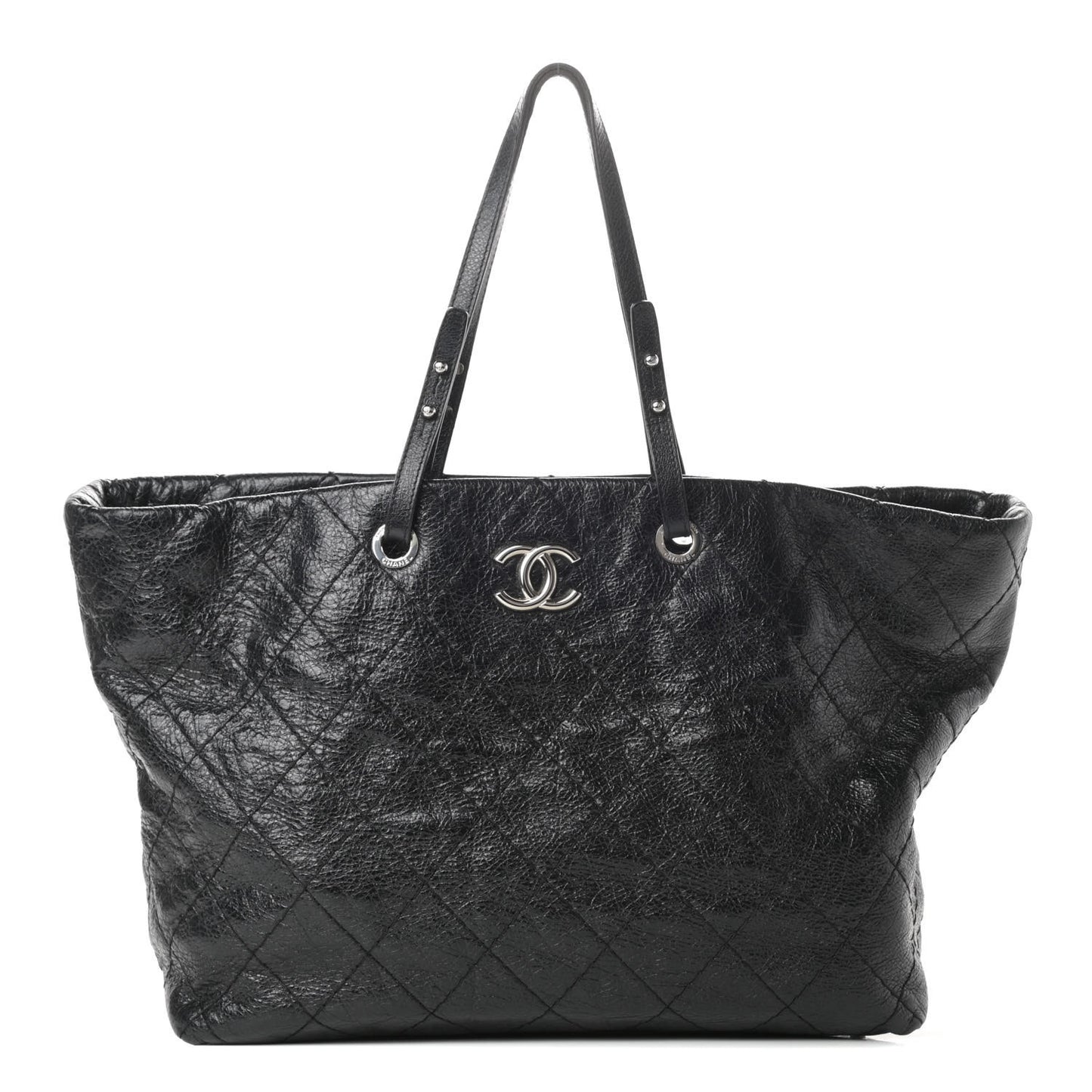 Glazed Calfskin Large On The Road Tote Black