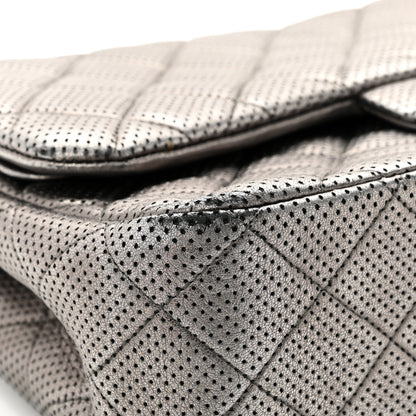 Chanel Metallic Perforated Lambskin Quilted Jumbo Double Flap Dark Silver 13 of 16