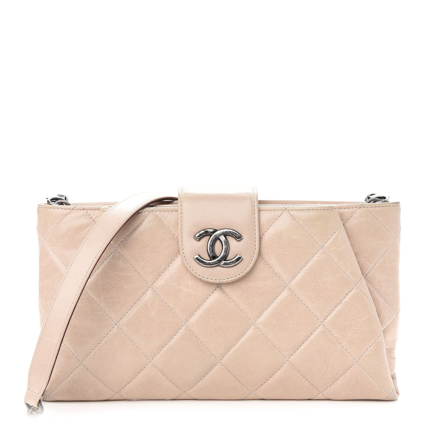Glazed Calfskin Quilted Coco Pleats Chain Clutch Light Pink