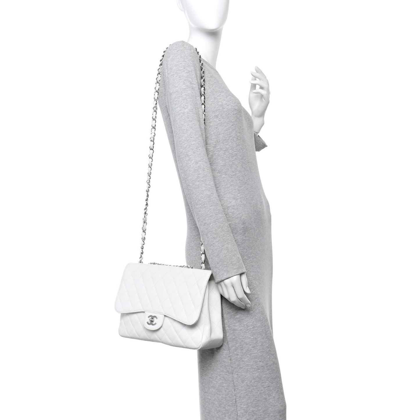 Caviar Quilted Jumbo Single Flap White
