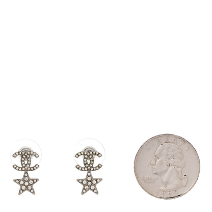 Chanel Crystal CC Star Earrings Silver Green 2 of 4