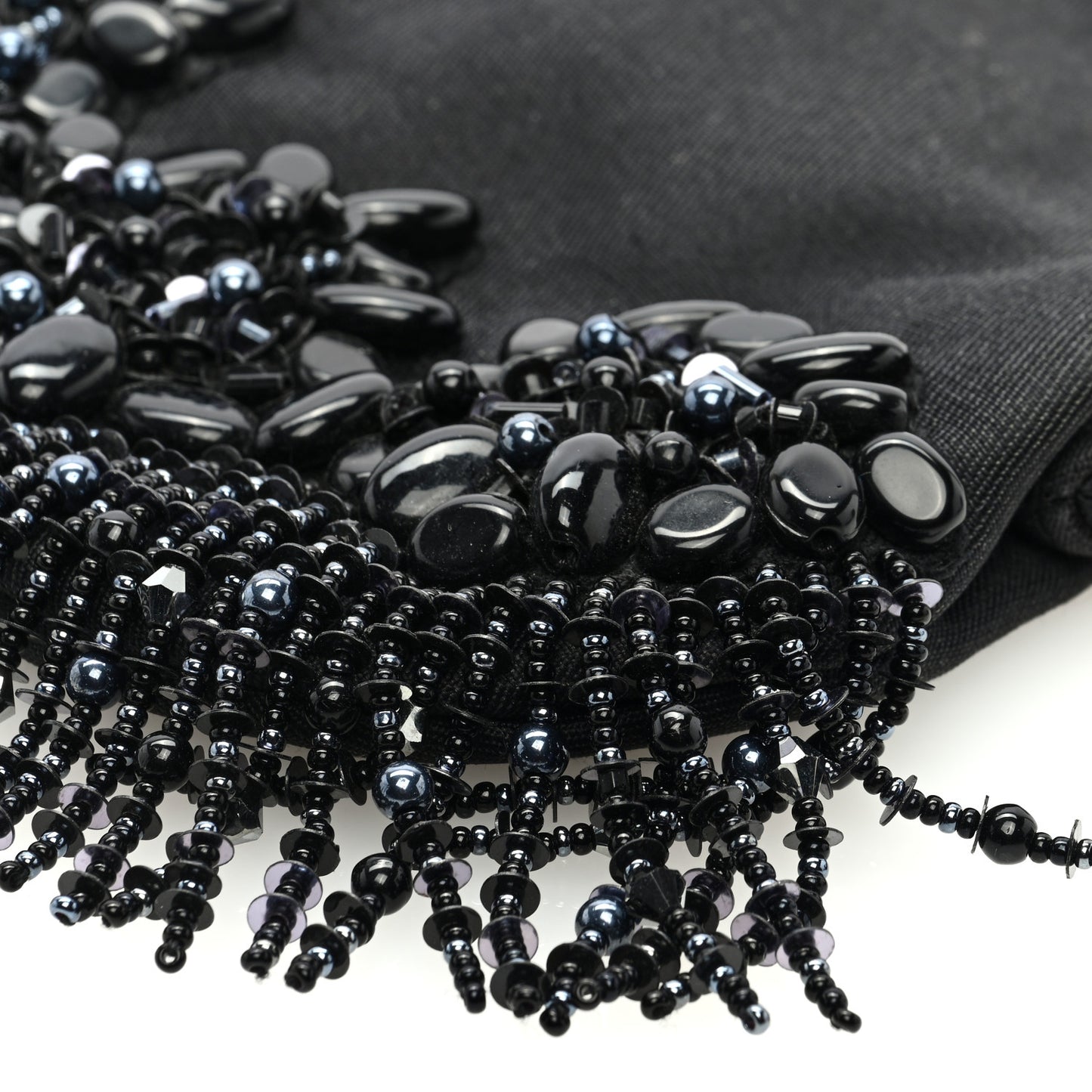 Nylon Beaded Bamboo Clutch Bag Black