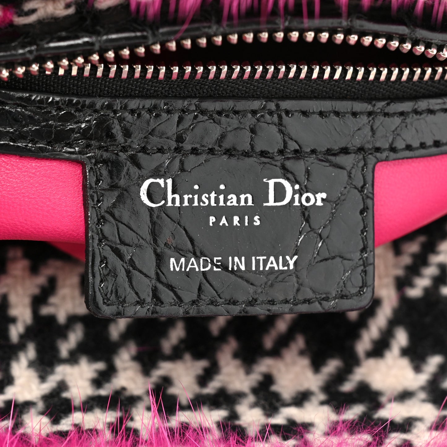 Tweed Crocodile Mink Plaid Medium Lady Dior Black Pink White