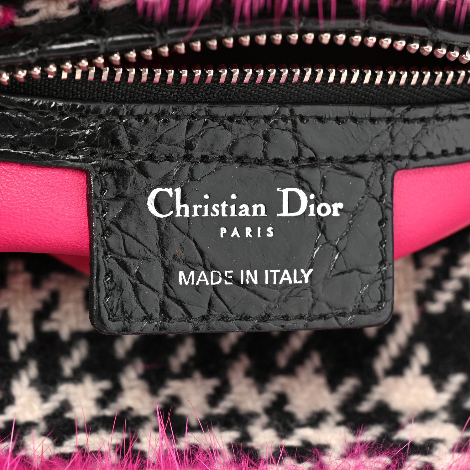 Christian Dior Tweed Crocodile Mink Plaid Medium Lady Dior Black Pink White 6 of 9