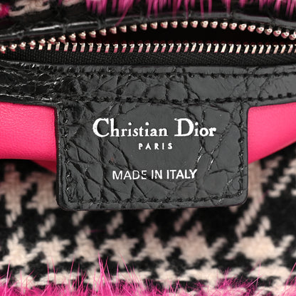 Christian Dior Tweed Crocodile Mink Plaid Medium Lady Dior Black Pink White 6 of 9
