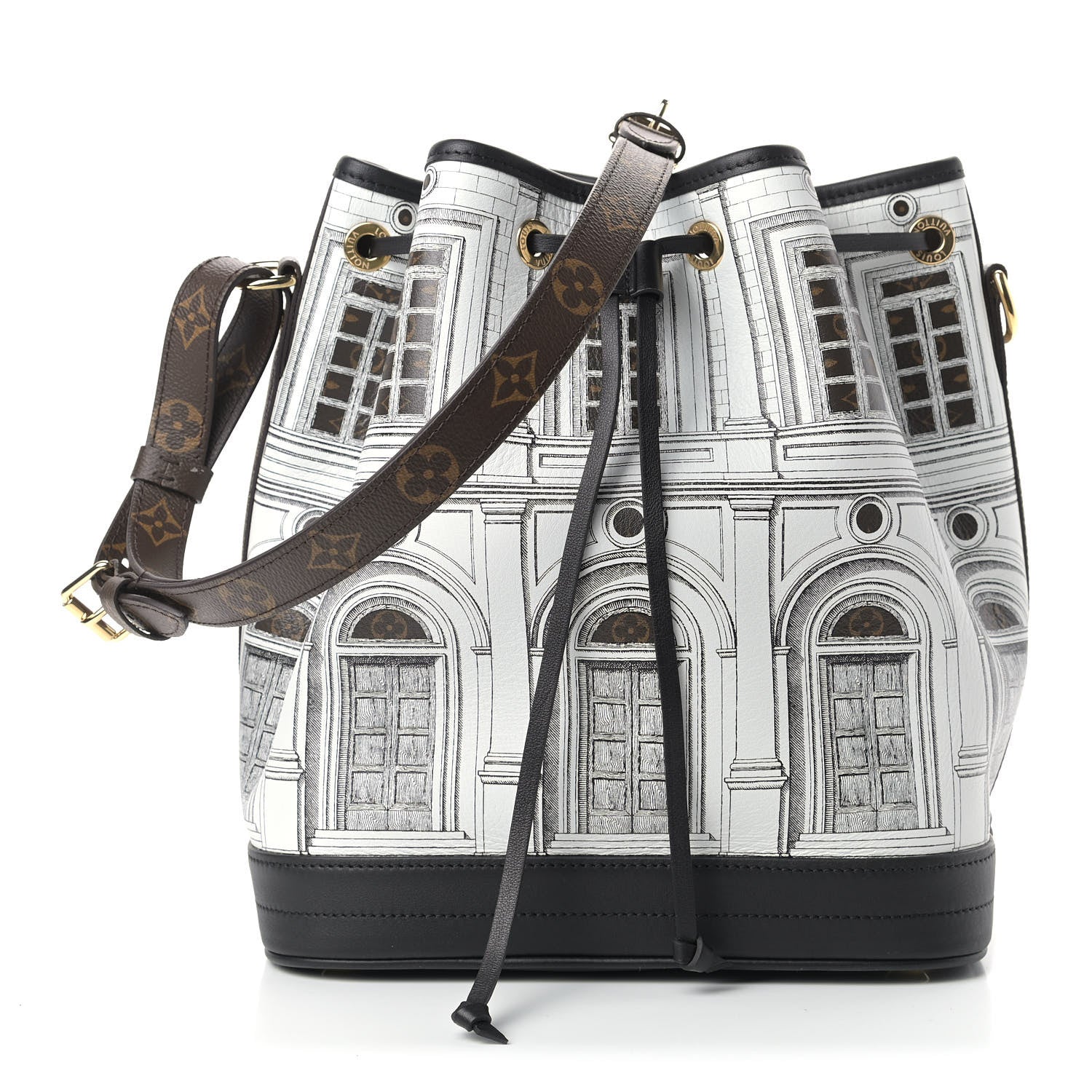 Louis Vuitton X FORNASETTI Calfskin Architettura Noe MM Black White 1 of 8