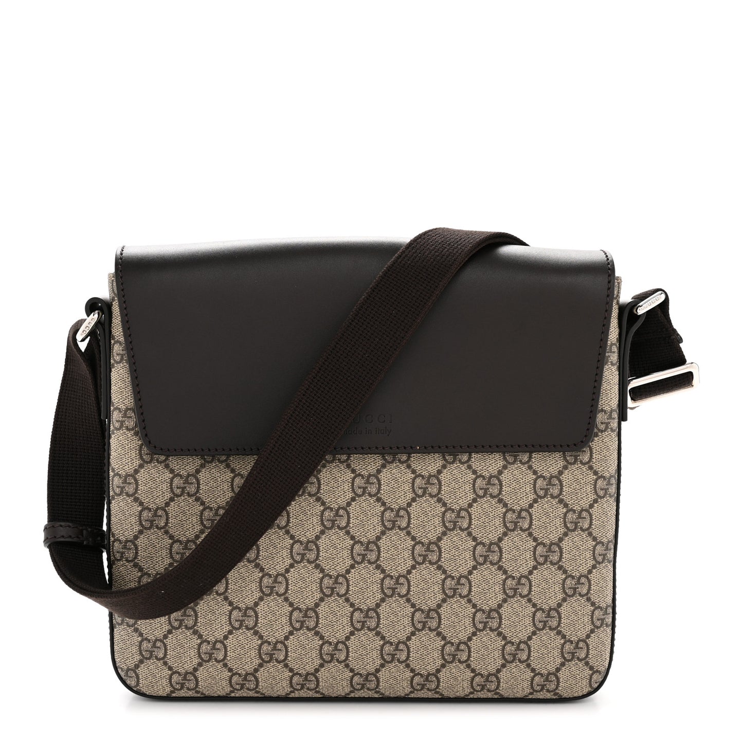 GG Supreme Monogram Selleria Calfskin Small Satchel Messenger Bag Beige Ebony Cocoa Dark Chocolate