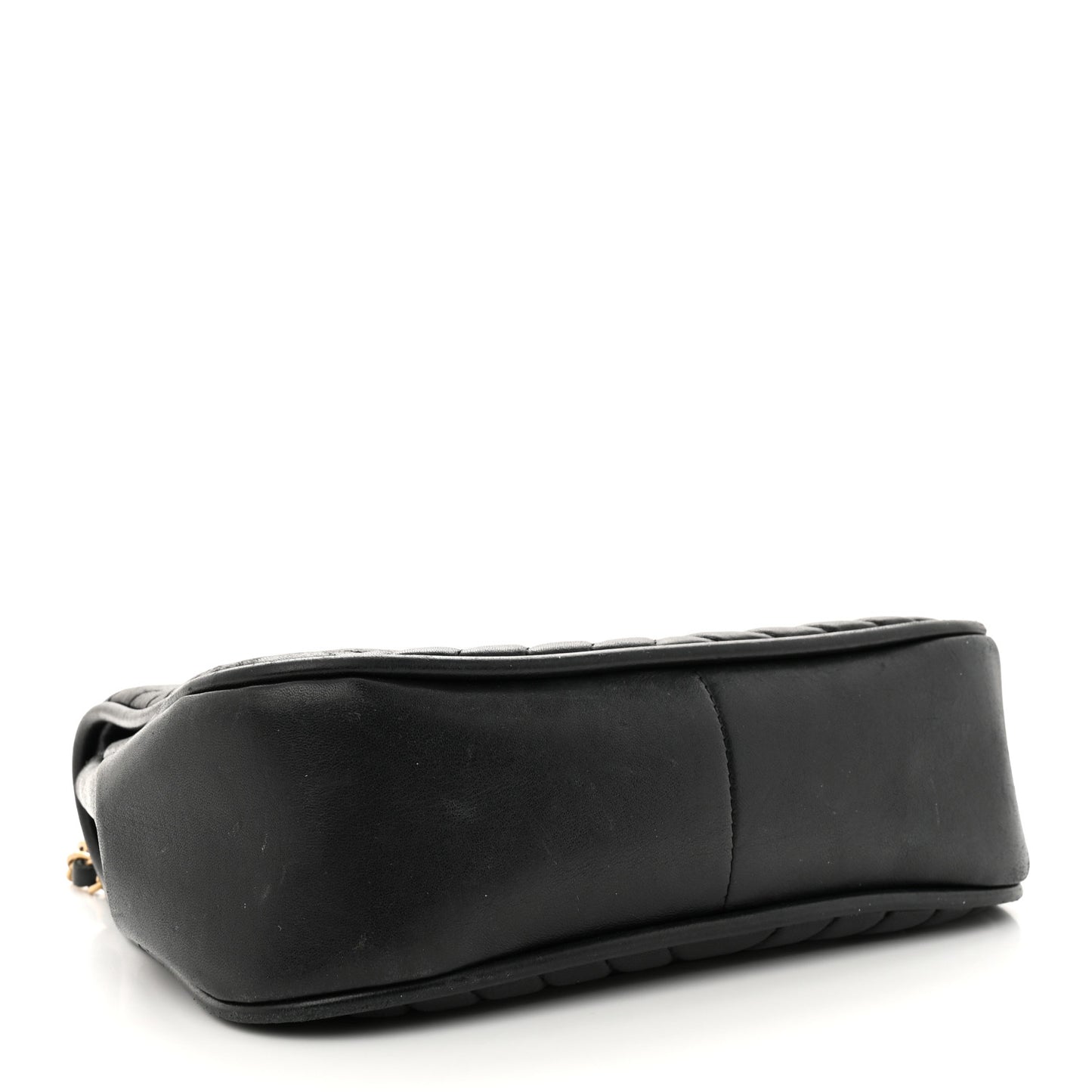 Lambskin Reverse Chevron Quilted Round Top Handle Flap Black