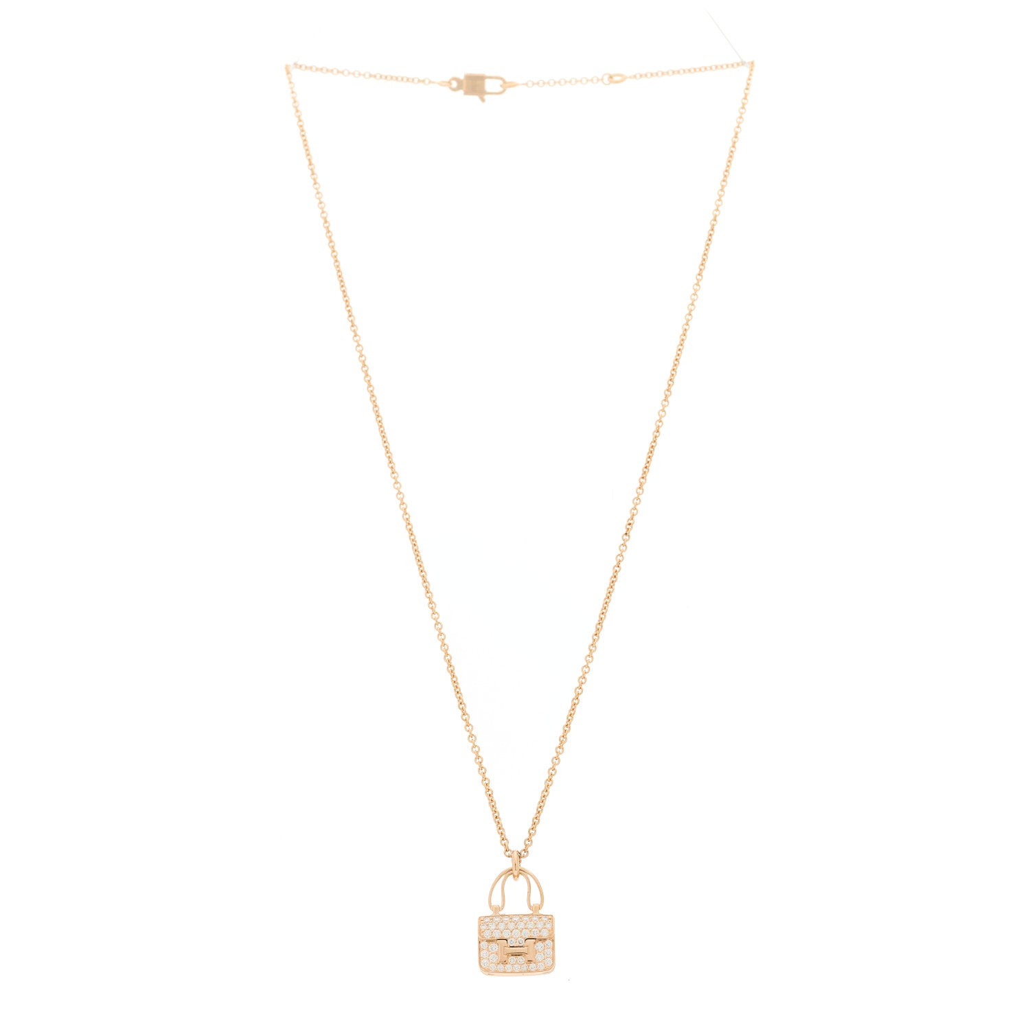Hermes 18K Rose Gold Diamond Constance Amulettes Pendant Necklace 3 of 7
