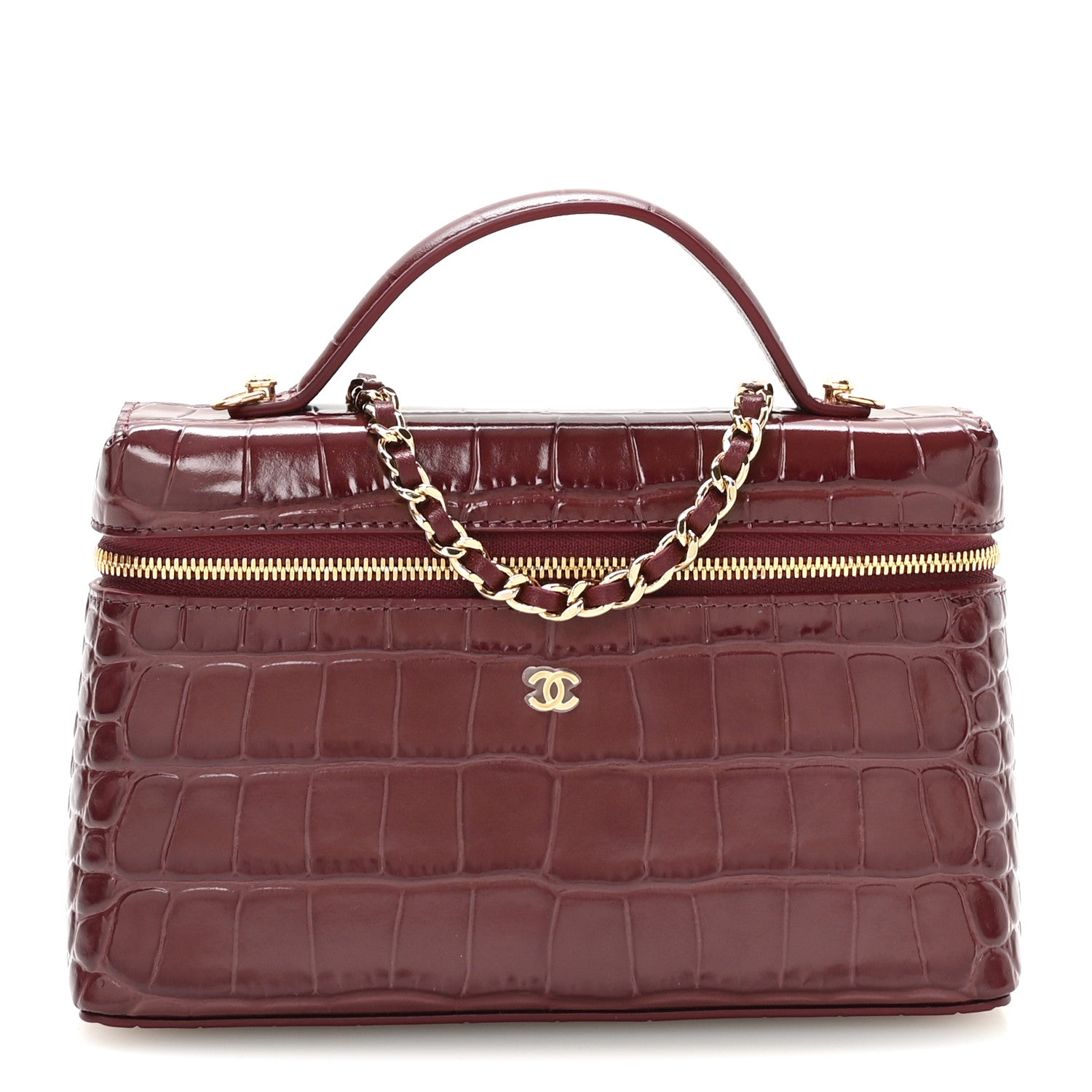 Chanel Calfskin Crocodile Embossed Exoticoco Large Supple Trapeze Vanity With Chain Dark Burgundy 1 of 11