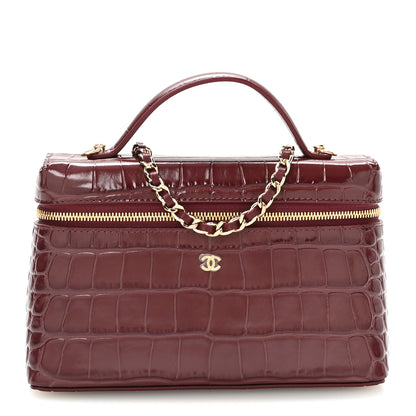 Chanel Calfskin Crocodile Embossed Exoticoco Large Supple Trapeze Vanity With Chain Dark Burgundy 1 of 11