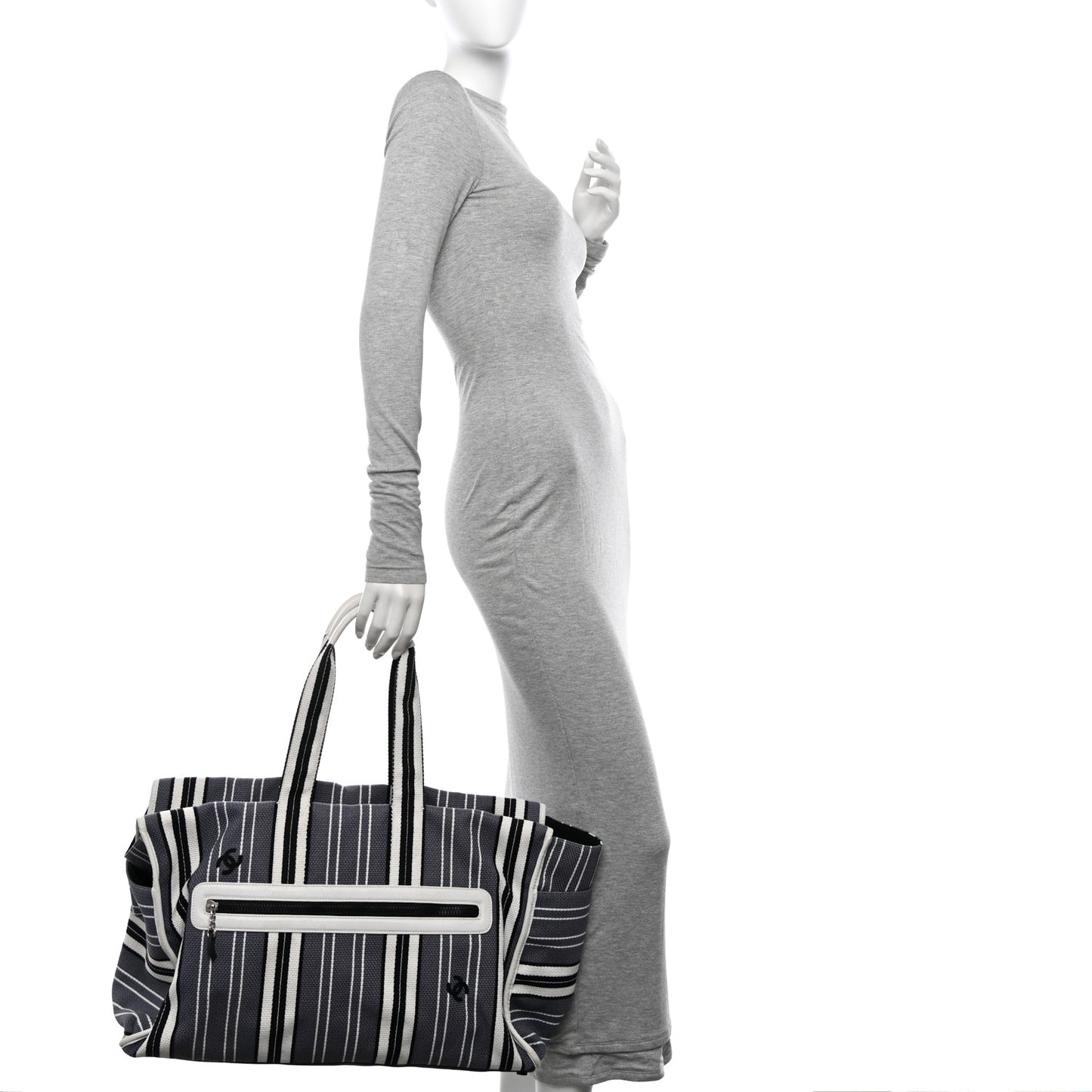 Striped Canvas CC Tote Blue White Black