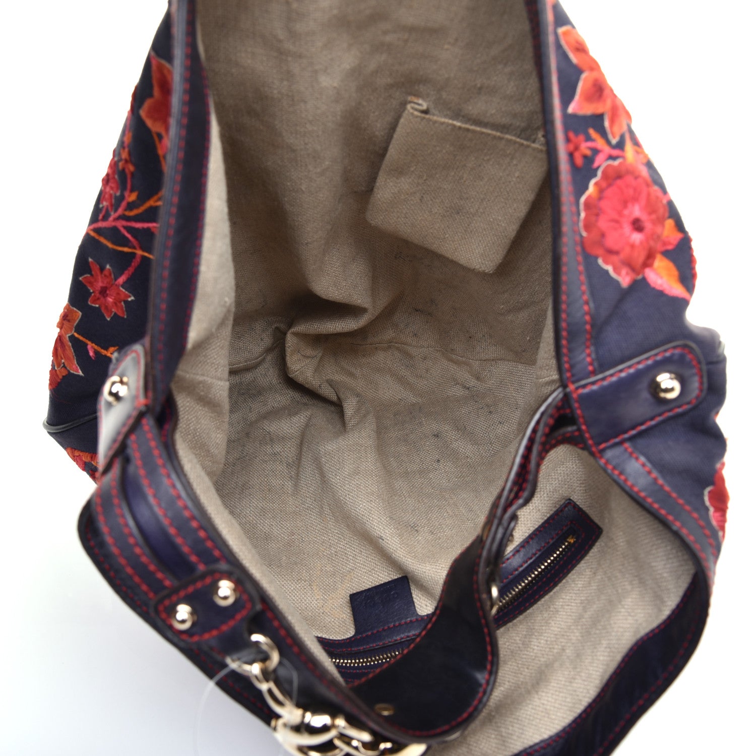 Gucci Canvas Embroidered Wave Hobo Blue Red 5 of 9