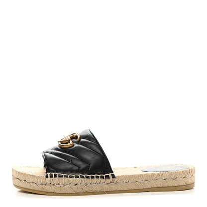 Gucci Nappa Matelasse GG Marmont Espadrille Slide Sandals 37 Black 1 of 10