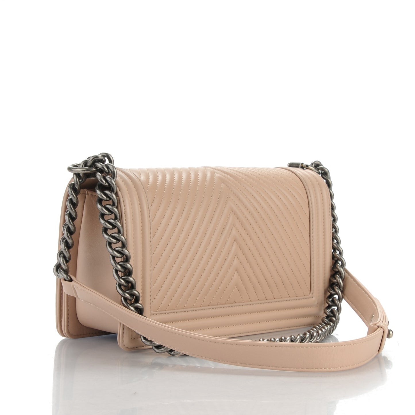 Calfskin Chevron Medium Boy Flap Light Beige