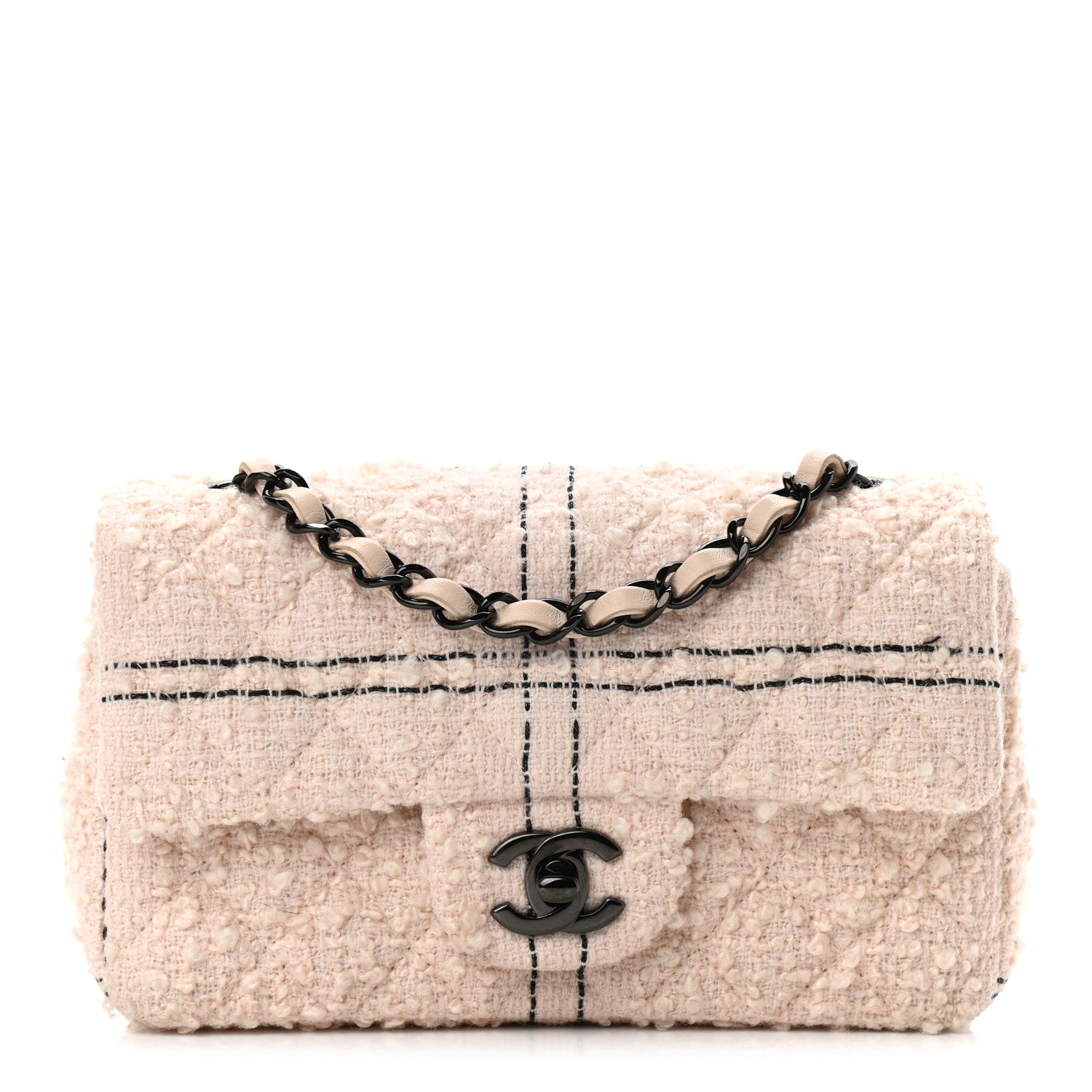 Chanel Tweed Quilted Mini Rectangular Flap Light Pink Black 1 of 10